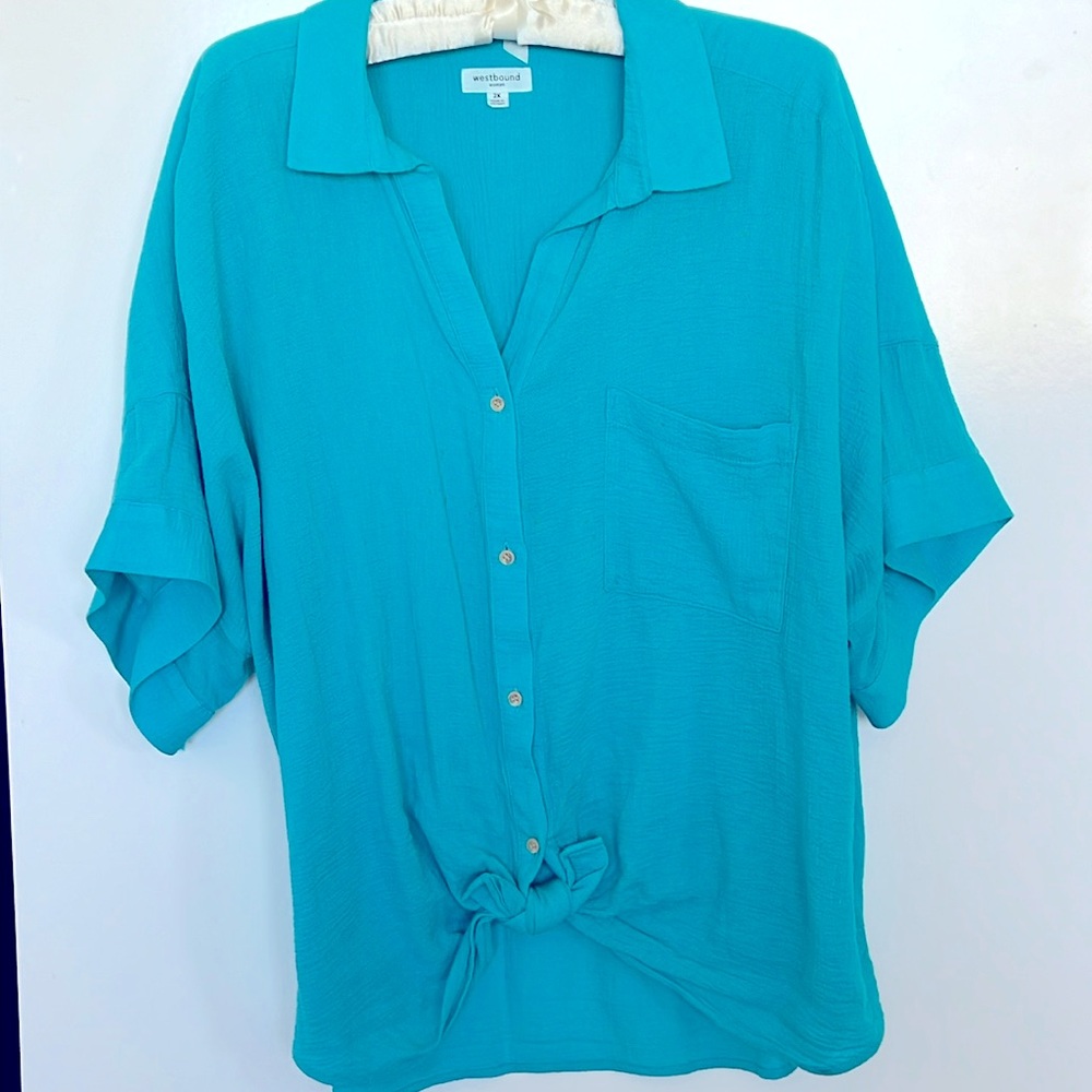 Westbound Turquoise Short-Sleeve Blouse Size 2X or 18/20